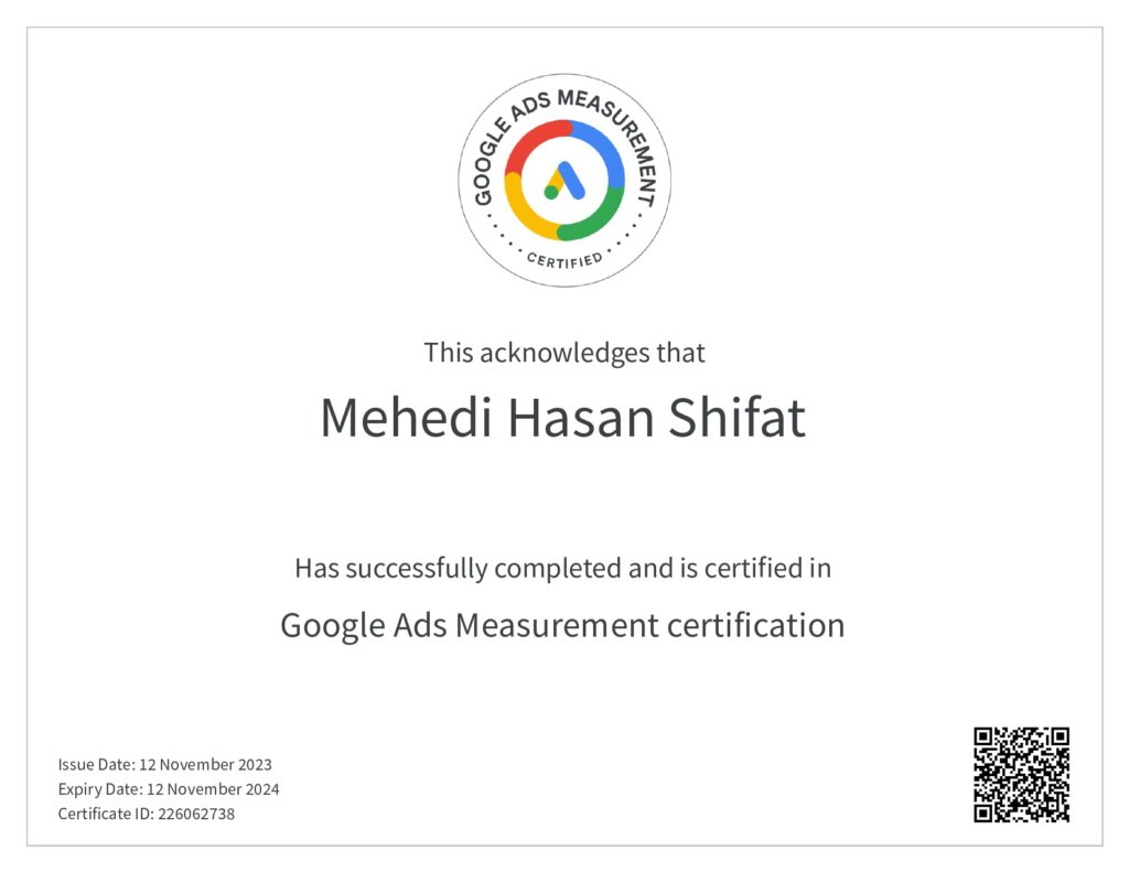 Google ads Measurement certificate